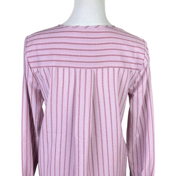 BCBGMAXAZRIA NWT Mauve Pink Monochrome Stripe Long Sleeve Hi Low Wrap Blouse - Picture 7 of 15